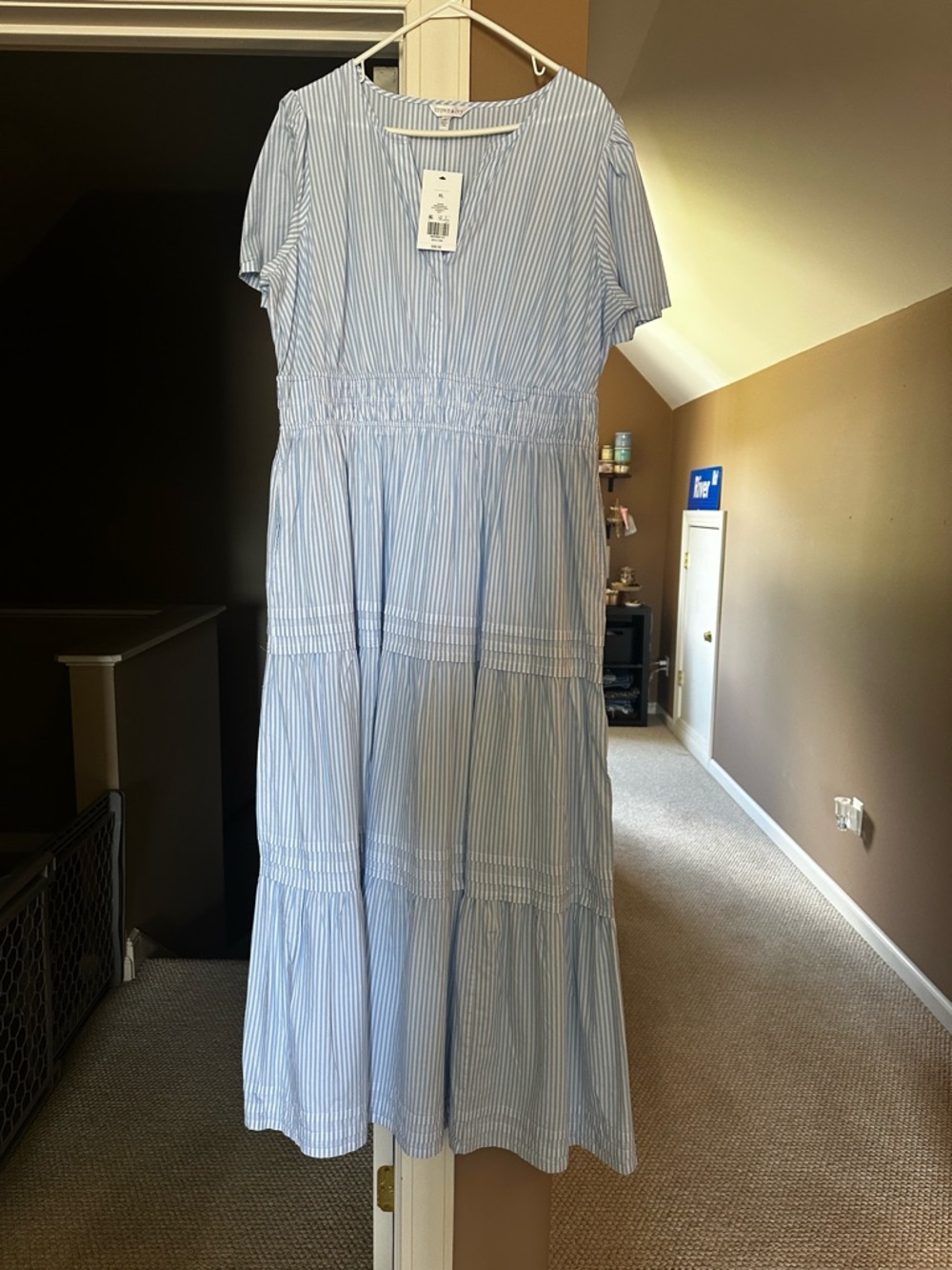 crown & ivy Light Blue and White Striped Maxi Dress